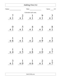 Adding One to Single-Digit Numbers – 25 Large Print Questions